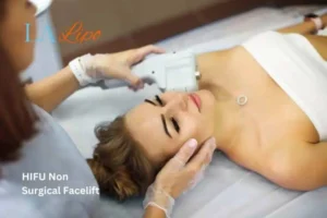 Woman having Hi-Fu to reduce wrinkles Kings Langley.