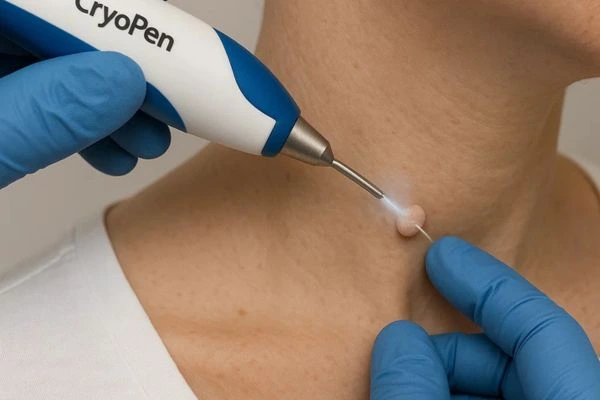 Person receiving Cryotherapy skin tag removal Kings Langley