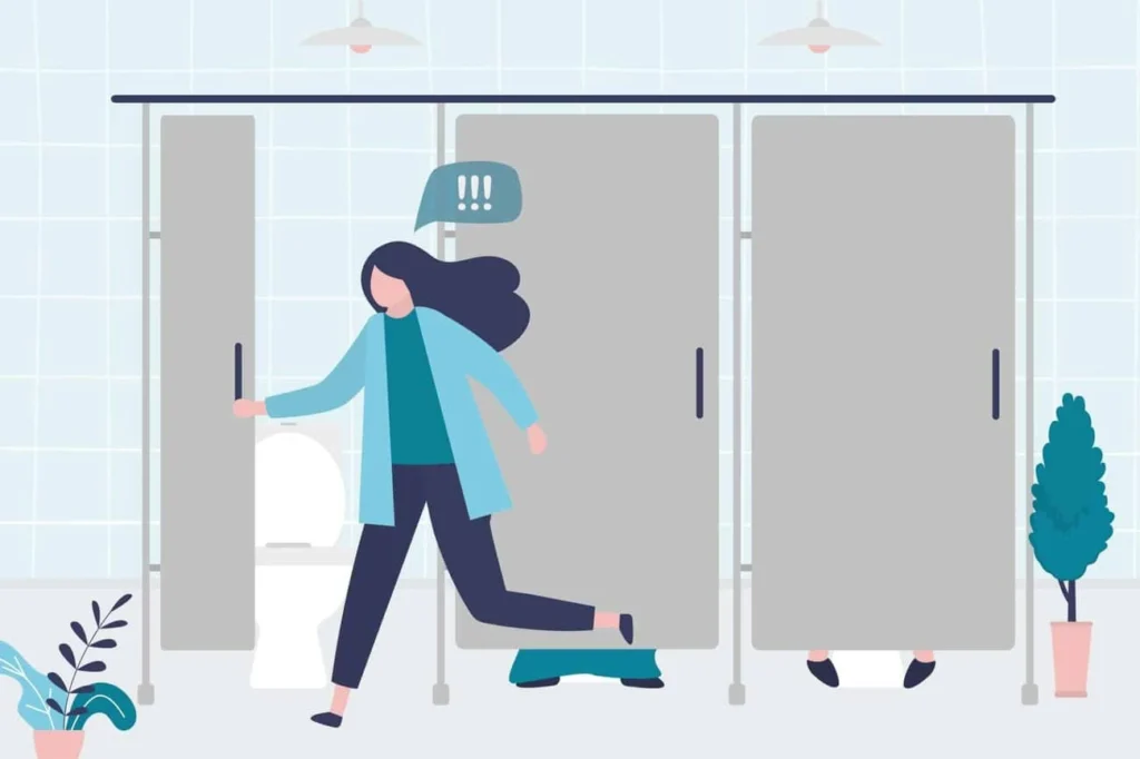 graphic of Urine incontinence Kings Langley woman running to the toilet.