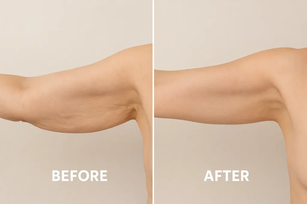 Picture of LA LIPO Kings Langley before and after results of skin tightening treatment on the upper arms.